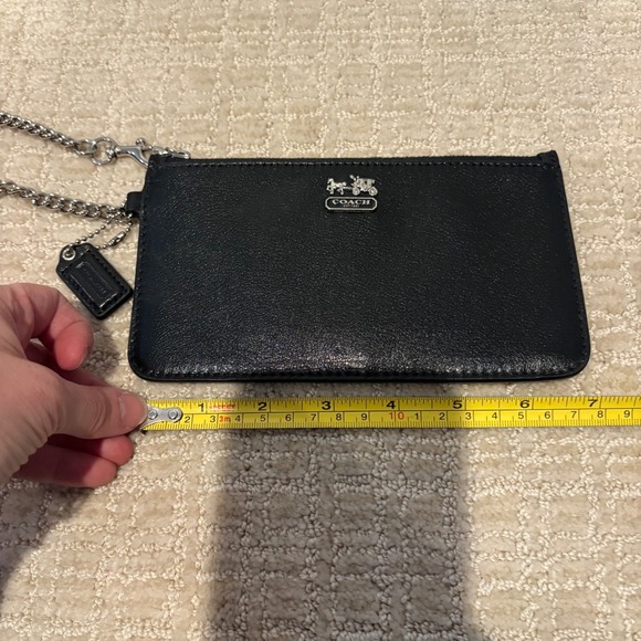 Coach Black Leather Wristlet with Silver Chain - Picture 5 of 6